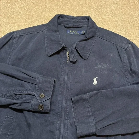 Polo Ralph Lauren Jacket Womens Medium Navy Full Zip Twill Bomber POLO Spell Out - Picture 2 of 16